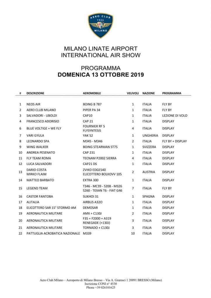 Programma Linate Airshow 2019