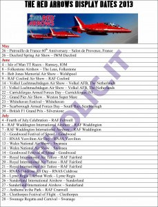 THE RED ARROWS DISPLAY DATES 2013-1