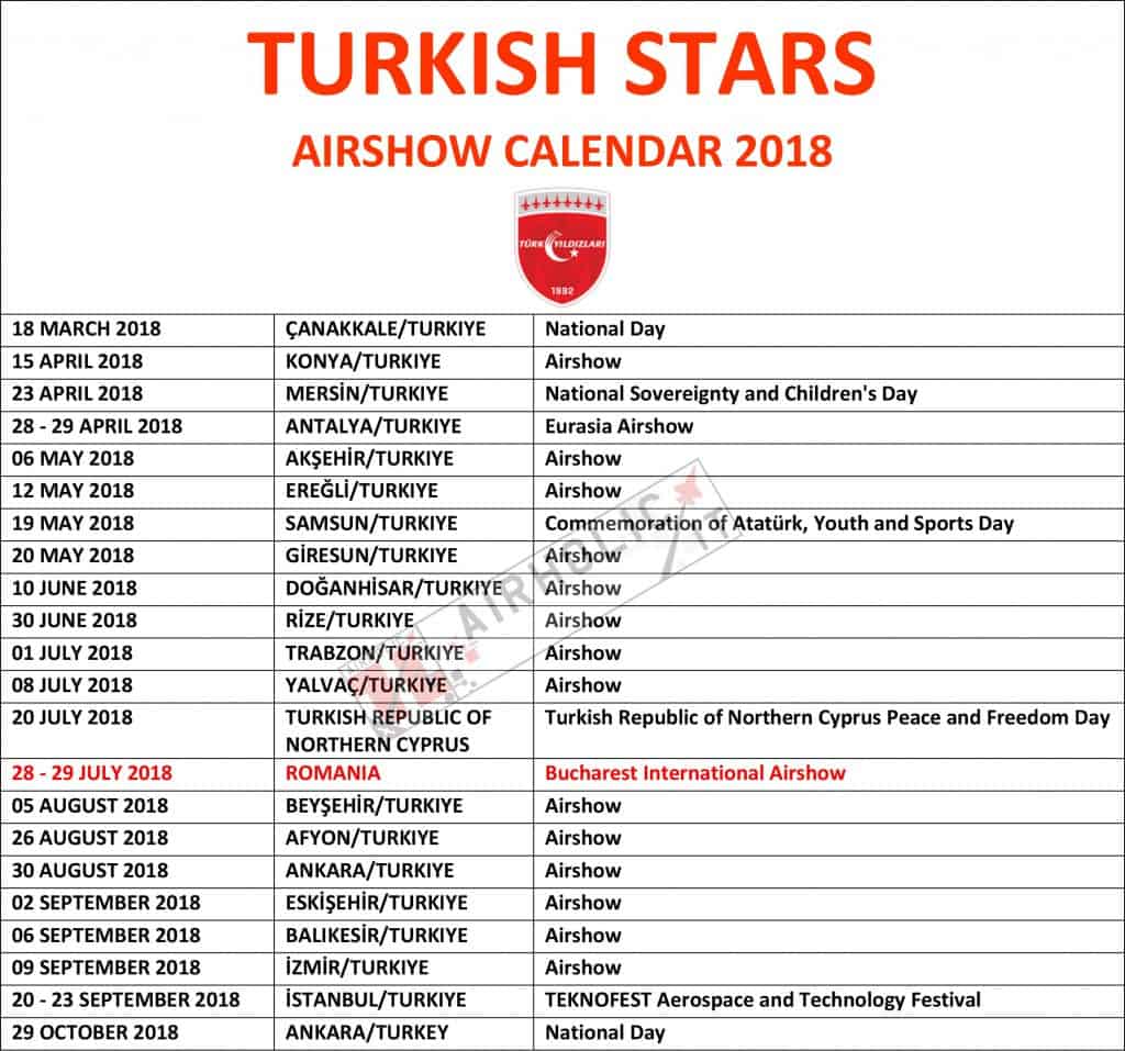 Turkish Stars Airshow calendar 2018